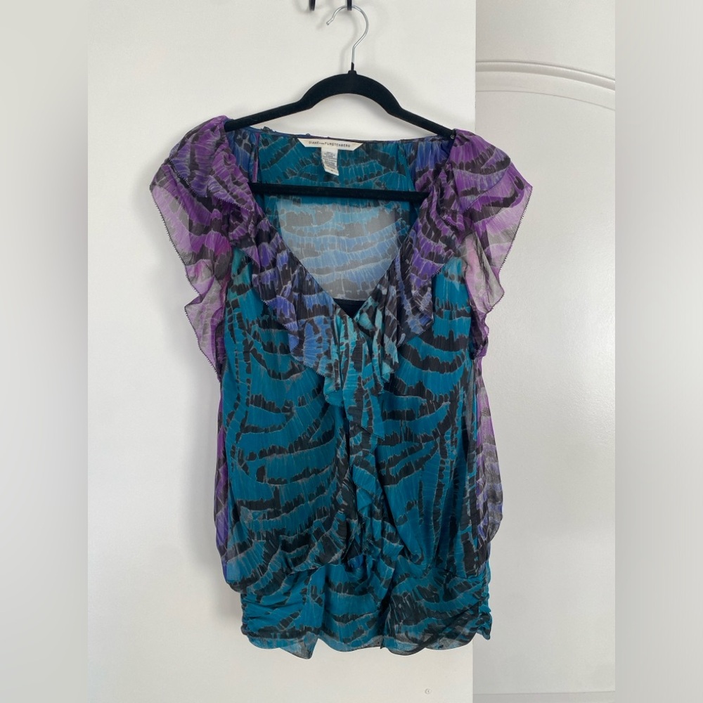 Diane Von Furstenberg Teal and Purple Blouse